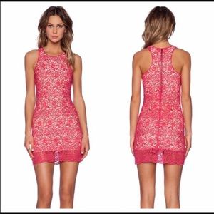 Lovers + Friends Radiant pink lace body con dress